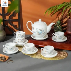 Bộ ấm chén sen xanh dáng bạch hạc