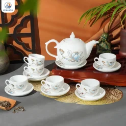 Bộ trà bưởi lửa liên hoa kẻ vàng