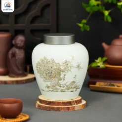 Lọ trà gốm Song Điểu