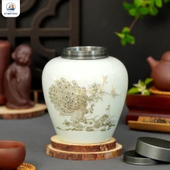 Lọ trà gốm Song Điểu