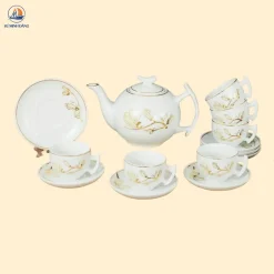 Bộ ấm chén Hoa Mộc Lan dáng trăng khuyết