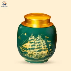 Lọ trà gốm Thuận Buồm Xuôi Gió men xanh lục