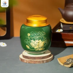 Hũ đựng trà Liên Hoa men xanh lá