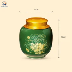 Hũ đựng trà Liên Hoa men xanh lá