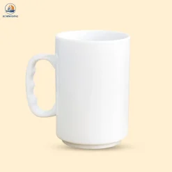 Cốc sứ trắng quai C dáng trụ tay nắm