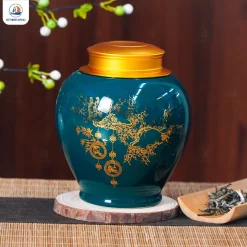 Hũ đựng trà Phúc Đức màu xanh lục