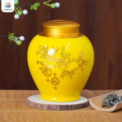 Hũ đựng trà Phúc Đức màu vàng