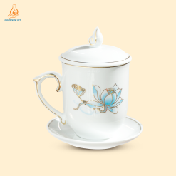 Ly sứ trắng họa tiết sen nước