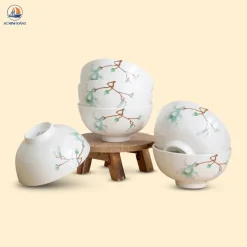 Bộ 6 bát cơm quà tặng họa tiết hoa mộc lan