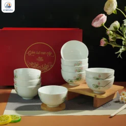 Set bát cơm quà tặng 10 sản phẩm họa tiết hoa sen