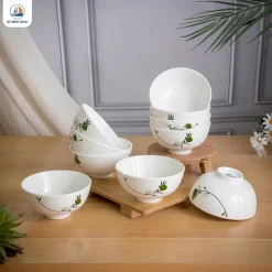 Bộ 10 bát cơm quà tặng hoa xanh