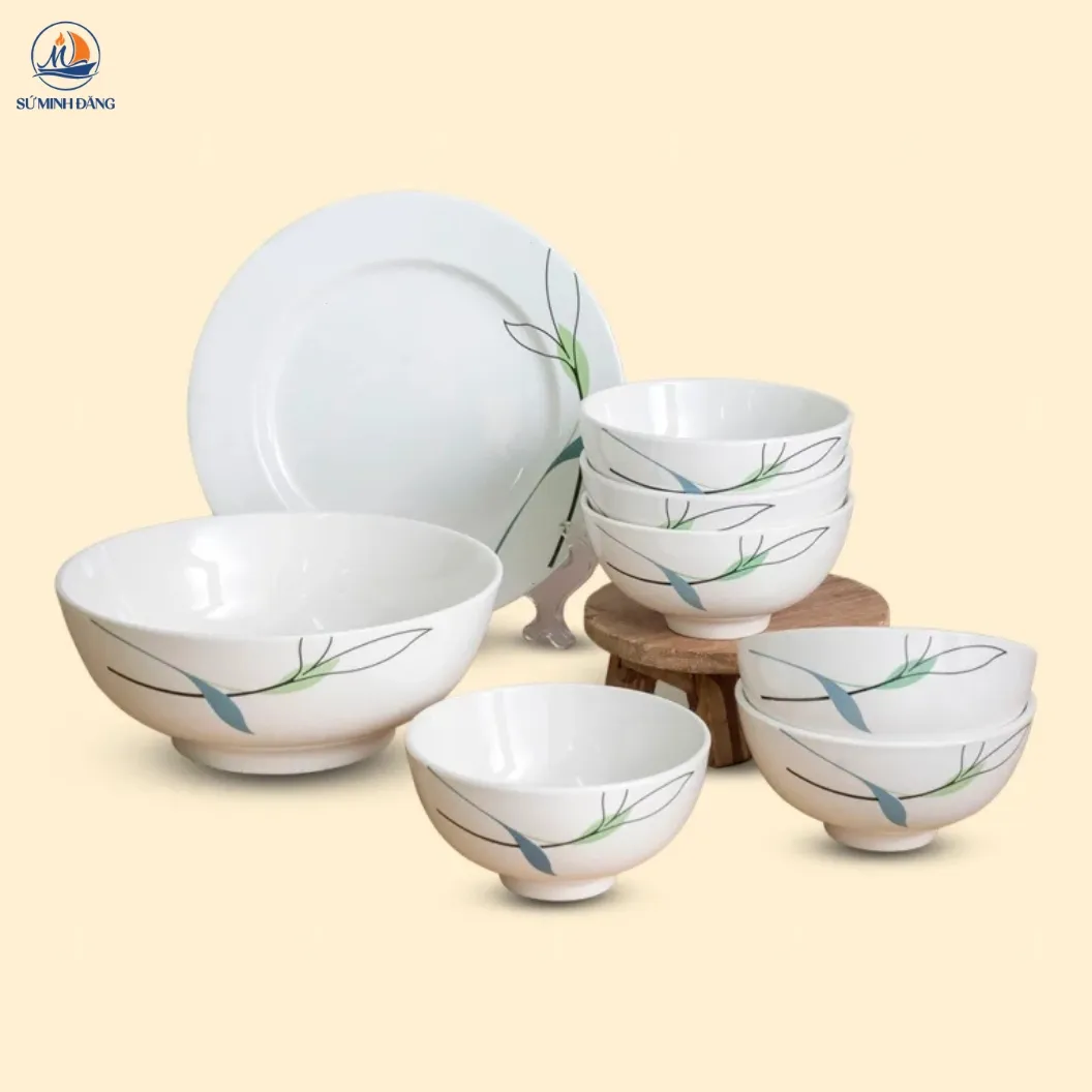 Bộ bát đĩa Lá Trúc 8 chi tiết