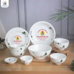 Bộ bát đĩa quà tặng hoa xanh 11 sản phẩm