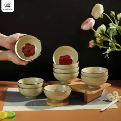 Bộ bát cơm quà tặng Bát Tràng hoa đỏ