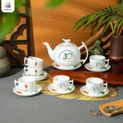 Bộ ấm chén Hồng Liên in logo