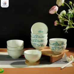 Bộ 10 bát cơm quà tặng họa tiết hoa sen
