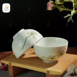 Bộ 10 bát cơm trắng họa tiết hoa sen