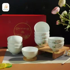 Bộ 10 bát cơm trắng họa tiết hoa sen