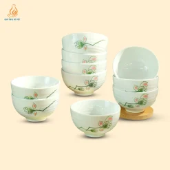 Set bát cơm quà tặng 10 sản phẩm họa tiết hoa sen
