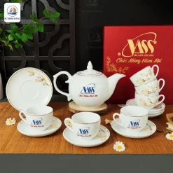Bộ ấm chén Mộc Lan Bưởi Lửa In Logo Tết