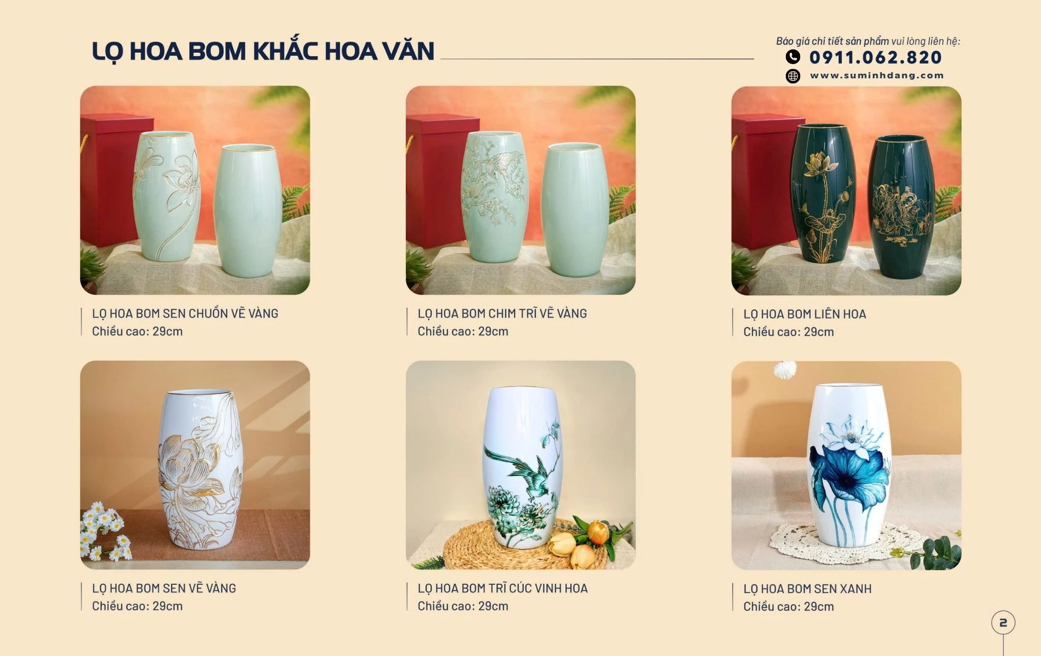 lọ hoa bom khắc hoa văn catalogue minh đăng