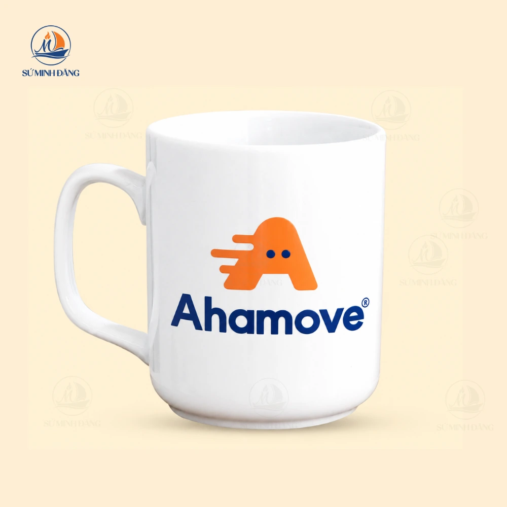Ca Sứ Trắng Dáng Trụ In Logo Quà Tặng