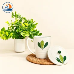 Ly Sứ Có Nắp Lá Trà Xanh Bát Tràng