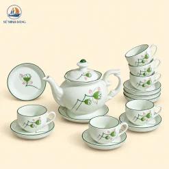 Bộ Ấm Chén Đài Các Sen Hồng Bát Tràng