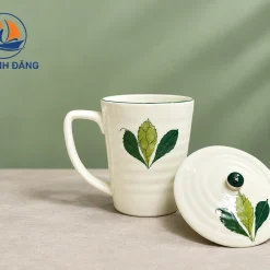Ly Sứ Có Nắp Lá Trà Xanh Bát Tràng