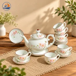 Bộ Ấm Chén Đài Các Phú Quý Hoa Đào Bát Tràng
